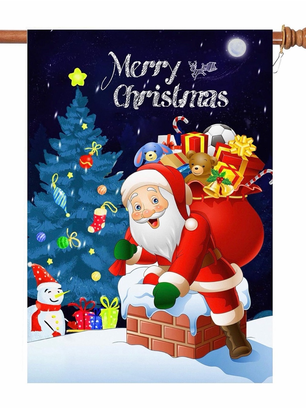 Festive Merry Christmas Santa Holiday Flag - Red/Green/Blue
